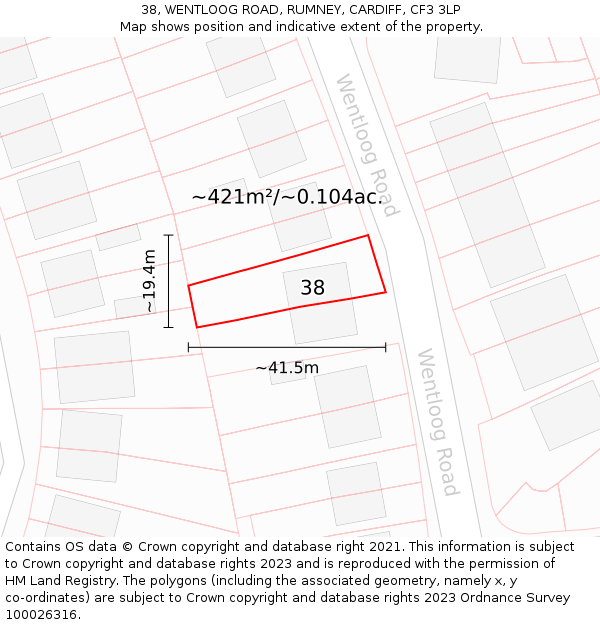 38, WENTLOOG ROAD, RUMNEY, CARDIFF, CF3 3LP: Plot and title map
