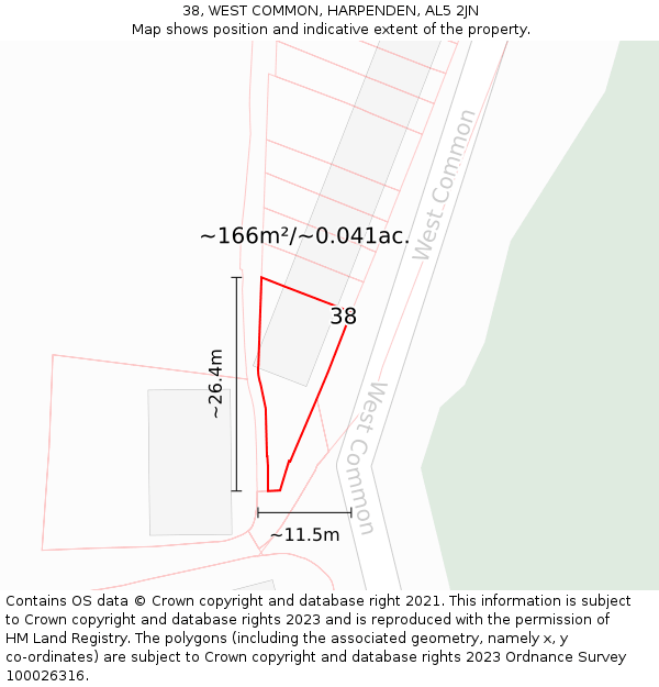 38, WEST COMMON, HARPENDEN, AL5 2JN: Plot and title map
