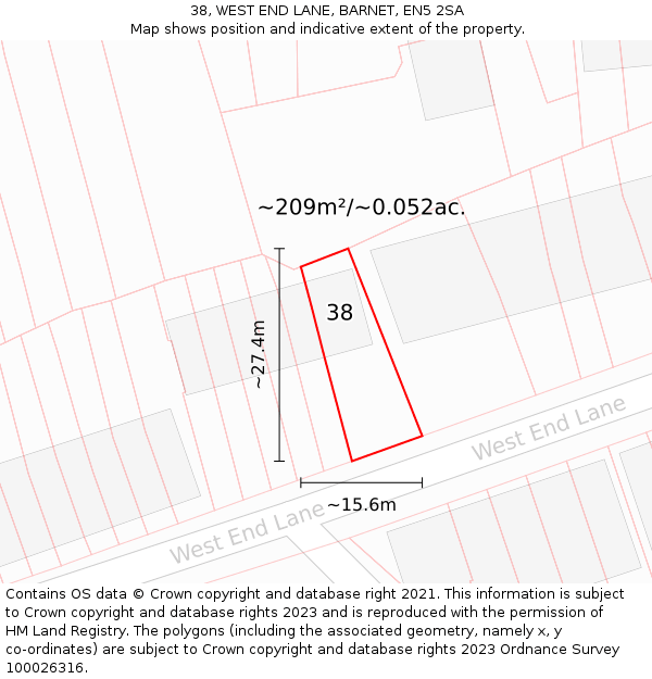 38, WEST END LANE, BARNET, EN5 2SA: Plot and title map