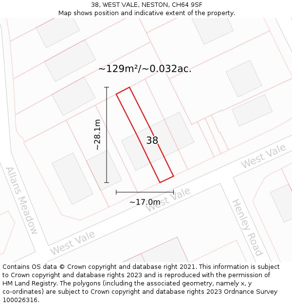38, WEST VALE, NESTON, CH64 9SF: Plot and title map