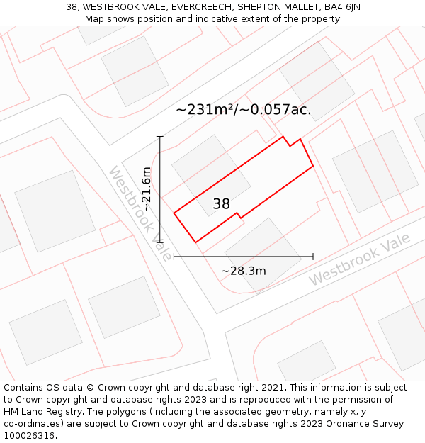38, WESTBROOK VALE, EVERCREECH, SHEPTON MALLET, BA4 6JN: Plot and title map