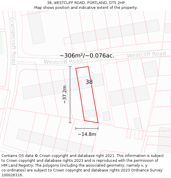 38, WESTCLIFF ROAD, PORTLAND, DT5 2HP: Plot and title map