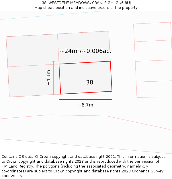 38, WESTDENE MEADOWS, CRANLEIGH, GU6 8UJ: Plot and title map
