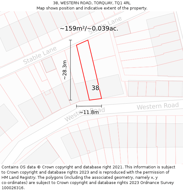 38, WESTERN ROAD, TORQUAY, TQ1 4RL: Plot and title map