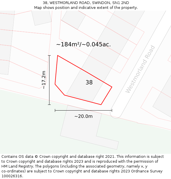 38, WESTMORLAND ROAD, SWINDON, SN1 2ND: Plot and title map