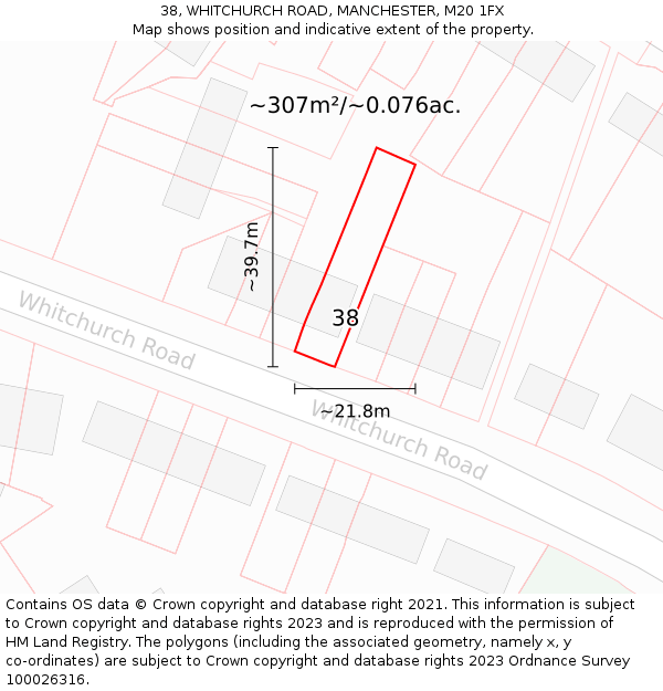 38, WHITCHURCH ROAD, MANCHESTER, M20 1FX: Plot and title map