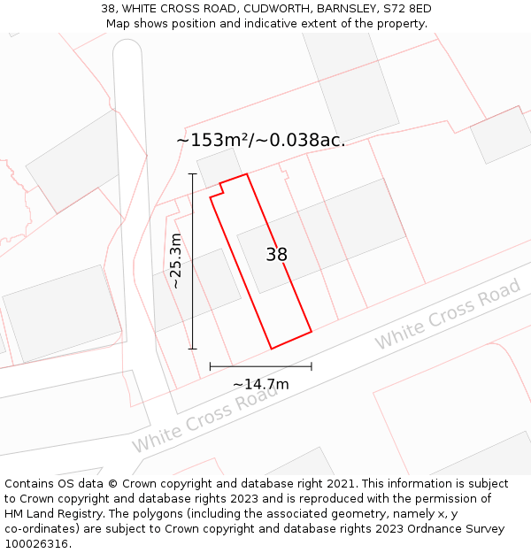 38, WHITE CROSS ROAD, CUDWORTH, BARNSLEY, S72 8ED: Plot and title map