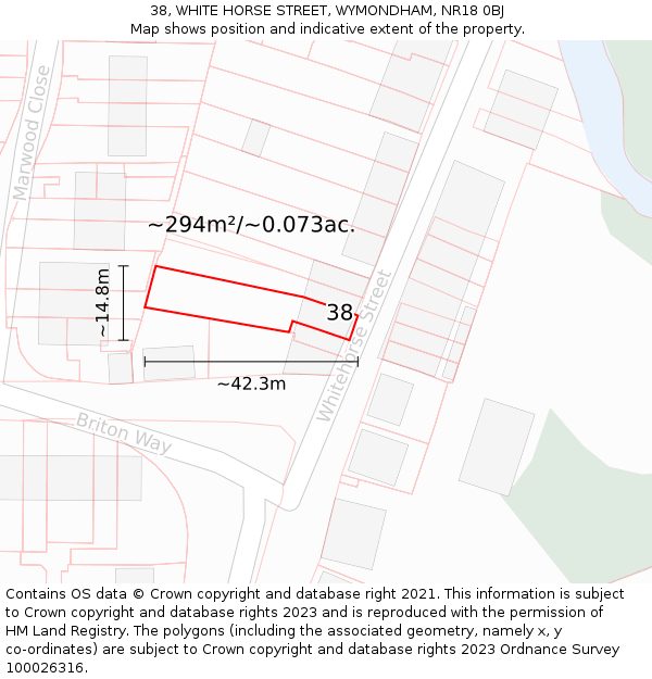 38, WHITE HORSE STREET, WYMONDHAM, NR18 0BJ: Plot and title map