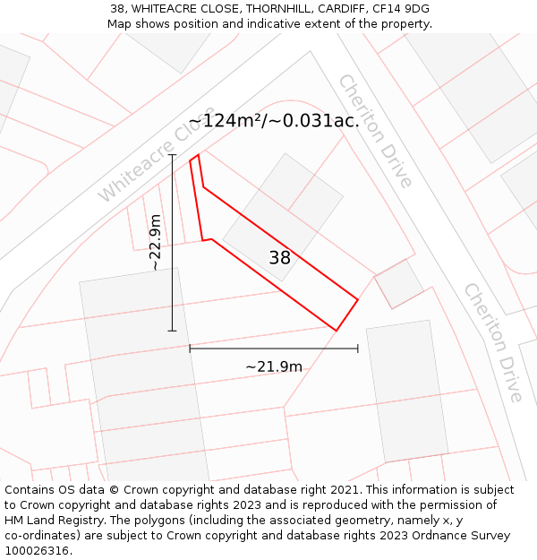38, WHITEACRE CLOSE, THORNHILL, CARDIFF, CF14 9DG: Plot and title map