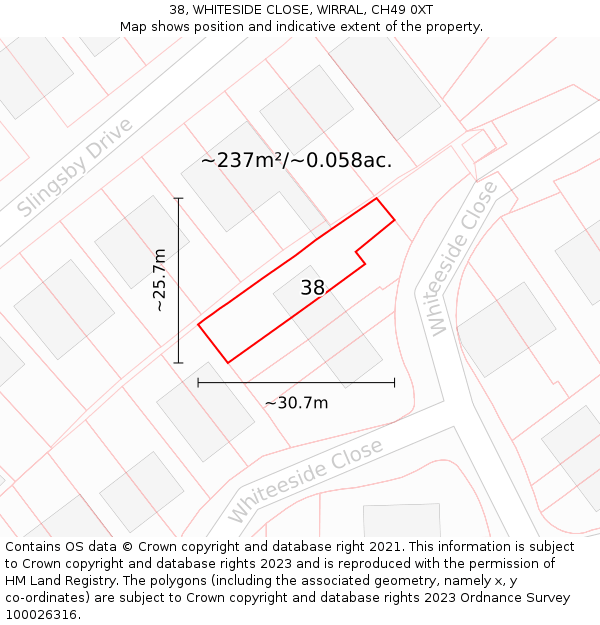 38, WHITESIDE CLOSE, WIRRAL, CH49 0XT: Plot and title map