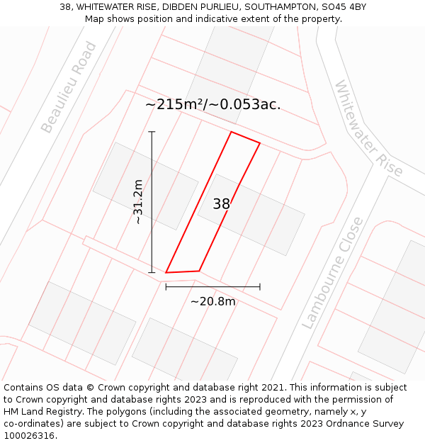 38, WHITEWATER RISE, DIBDEN PURLIEU, SOUTHAMPTON, SO45 4BY: Plot and title map