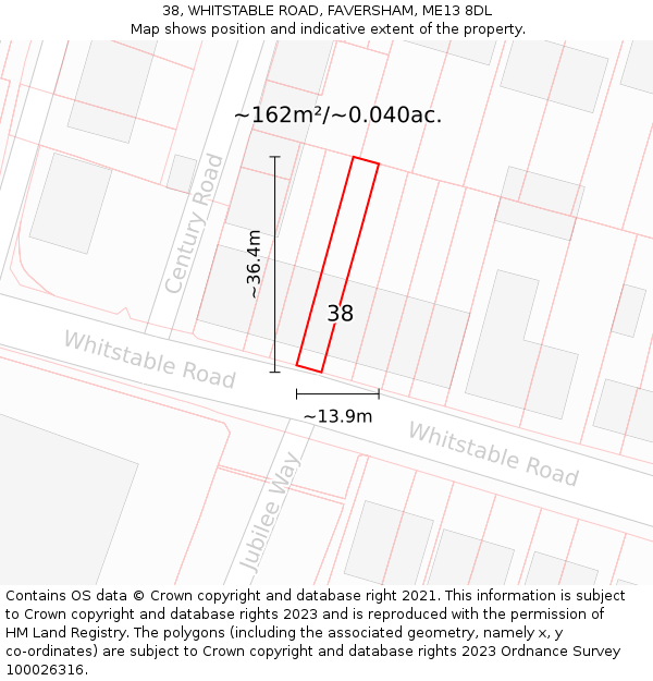 38, WHITSTABLE ROAD, FAVERSHAM, ME13 8DL: Plot and title map