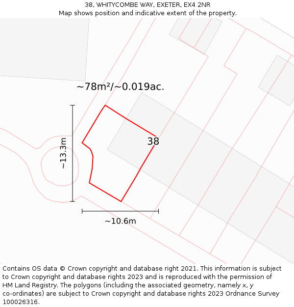38, WHITYCOMBE WAY, EXETER, EX4 2NR: Plot and title map