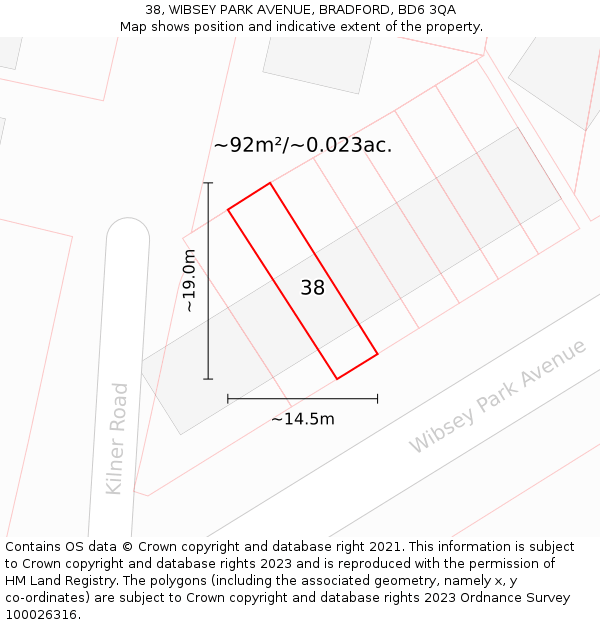 38, WIBSEY PARK AVENUE, BRADFORD, BD6 3QA: Plot and title map