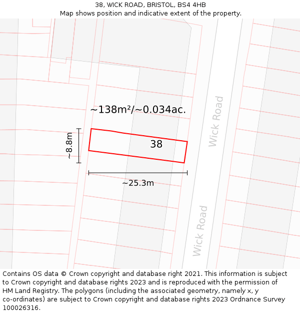 38, WICK ROAD, BRISTOL, BS4 4HB: Plot and title map