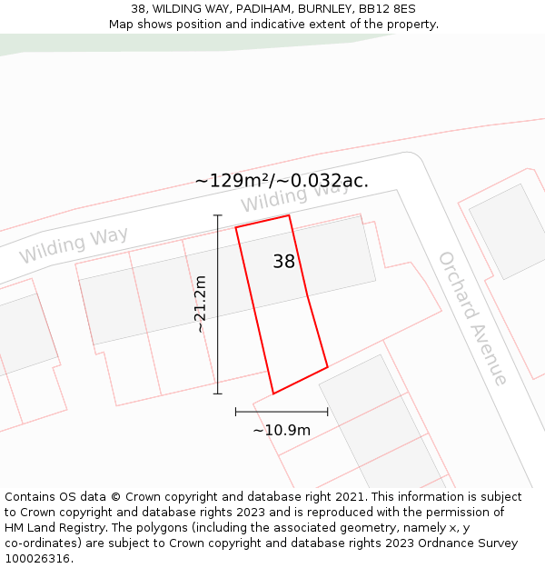 38, WILDING WAY, PADIHAM, BURNLEY, BB12 8ES: Plot and title map