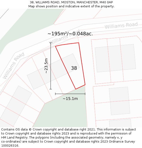 38, WILLIAMS ROAD, MOSTON, MANCHESTER, M40 0AP: Plot and title map