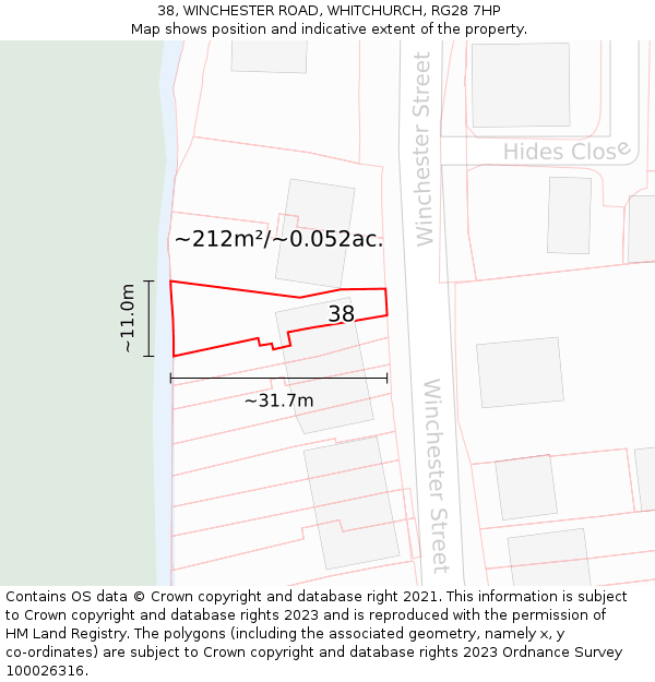 38, WINCHESTER ROAD, WHITCHURCH, RG28 7HP: Plot and title map