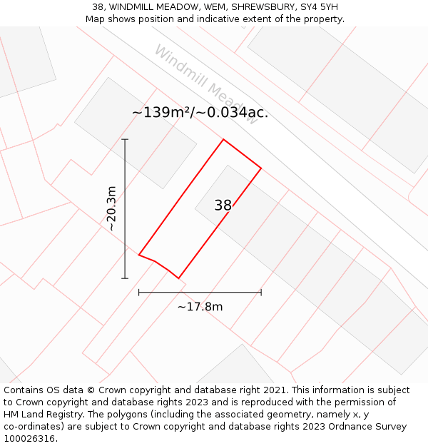 38, WINDMILL MEADOW, WEM, SHREWSBURY, SY4 5YH: Plot and title map