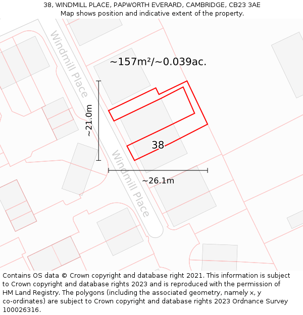 38, WINDMILL PLACE, PAPWORTH EVERARD, CAMBRIDGE, CB23 3AE: Plot and title map