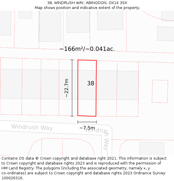 38, WINDRUSH WAY, ABINGDON, OX14 3SX: Plot and title map