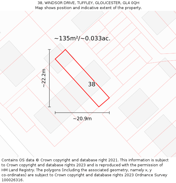 38, WINDSOR DRIVE, TUFFLEY, GLOUCESTER, GL4 0QH: Plot and title map