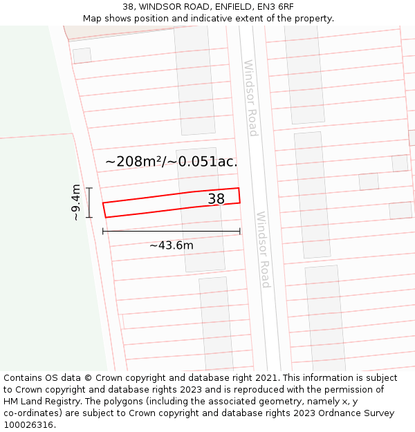 38, WINDSOR ROAD, ENFIELD, EN3 6RF: Plot and title map
