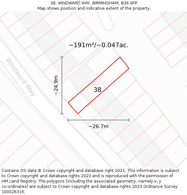 38, WINDWARD WAY, BIRMINGHAM, B36 0PP: Plot and title map