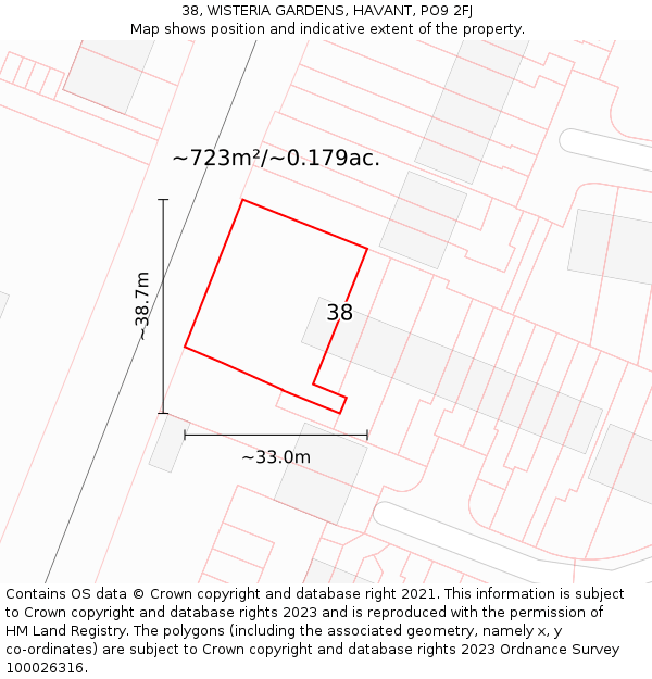 38, WISTERIA GARDENS, HAVANT, PO9 2FJ: Plot and title map