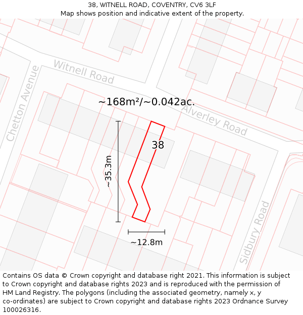38, WITNELL ROAD, COVENTRY, CV6 3LF: Plot and title map