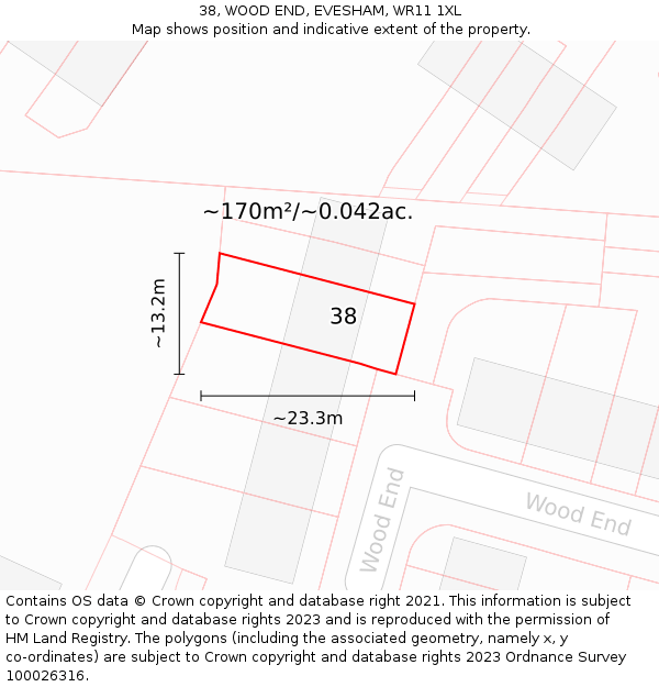 38, WOOD END, EVESHAM, WR11 1XL: Plot and title map