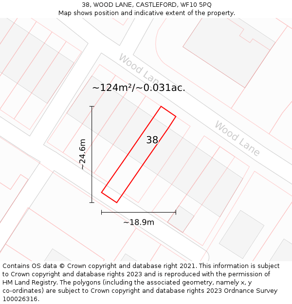 38, WOOD LANE, CASTLEFORD, WF10 5PQ: Plot and title map