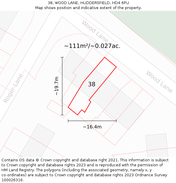 38, WOOD LANE, HUDDERSFIELD, HD4 6PU: Plot and title map