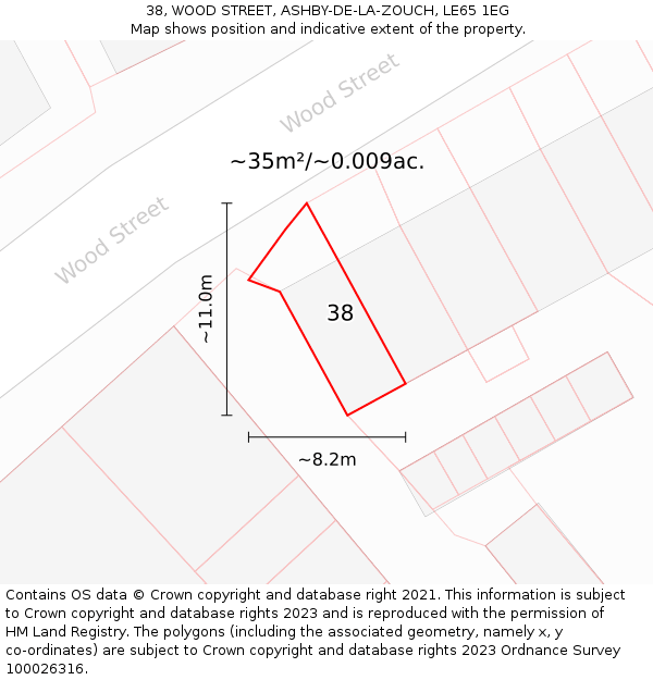38, WOOD STREET, ASHBY-DE-LA-ZOUCH, LE65 1EG: Plot and title map