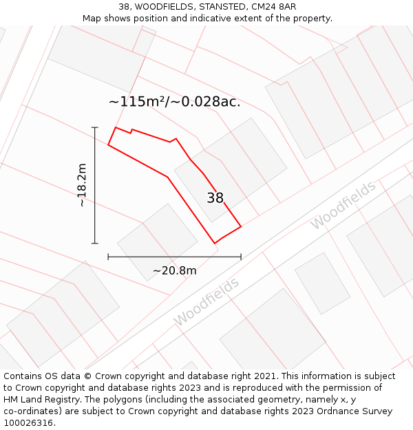 38, WOODFIELDS, STANSTED, CM24 8AR: Plot and title map