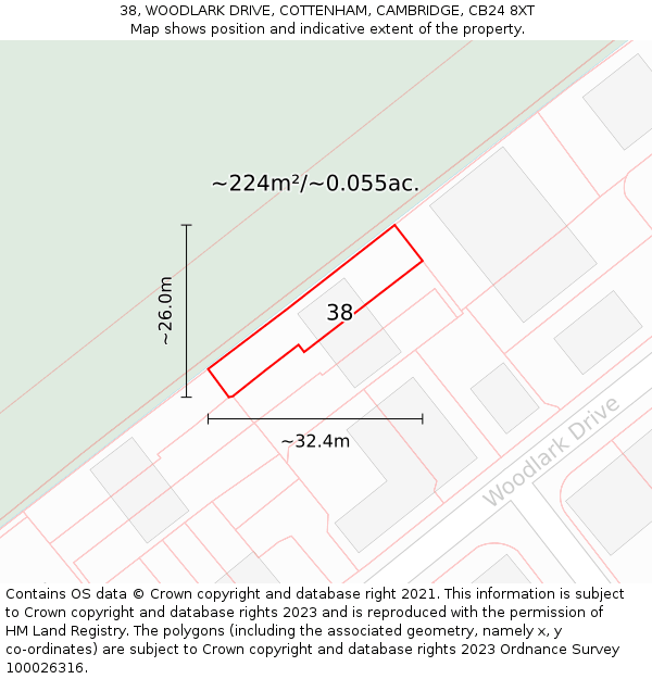 38, WOODLARK DRIVE, COTTENHAM, CAMBRIDGE, CB24 8XT: Plot and title map