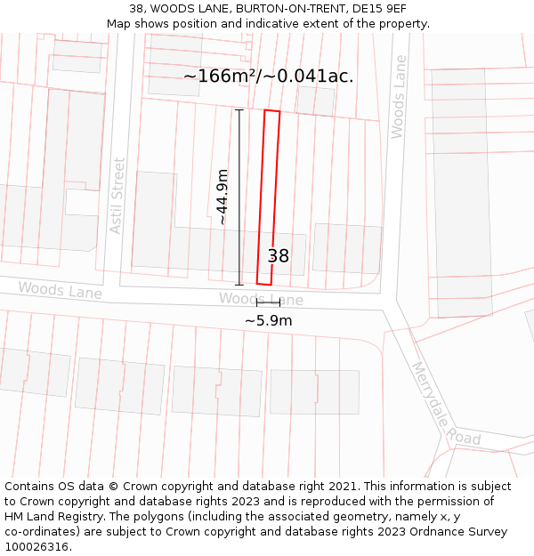38, WOODS LANE, BURTON-ON-TRENT, DE15 9EF: Plot and title map