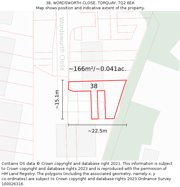 38, WORDSWORTH CLOSE, TORQUAY, TQ2 6EA: Plot and title map