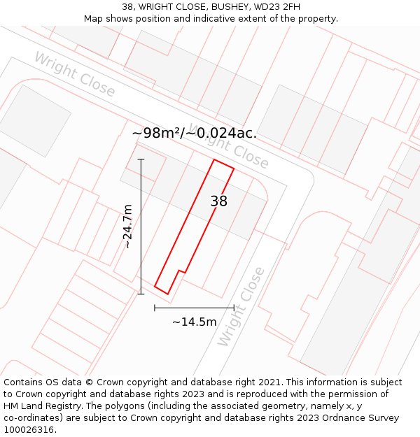 38, WRIGHT CLOSE, BUSHEY, WD23 2FH: Plot and title map