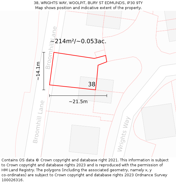 38, WRIGHTS WAY, WOOLPIT, BURY ST EDMUNDS, IP30 9TY: Plot and title map