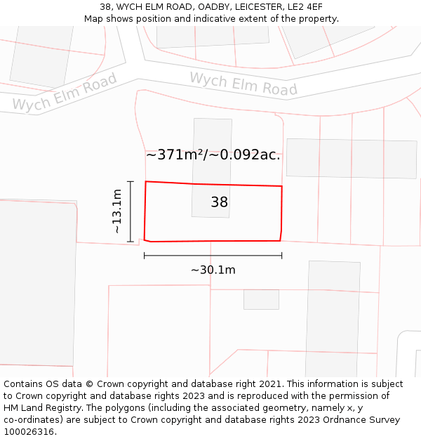 38, WYCH ELM ROAD, OADBY, LEICESTER, LE2 4EF: Plot and title map