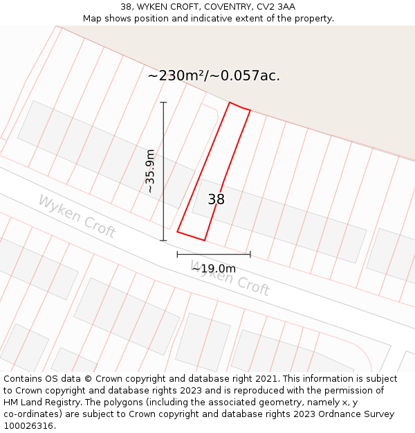 38, WYKEN CROFT, COVENTRY, CV2 3AA: Plot and title map