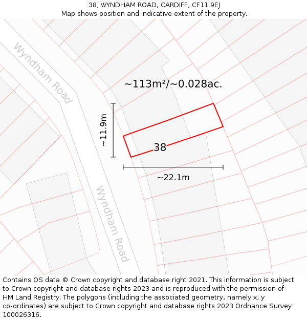 38, WYNDHAM ROAD, CARDIFF, CF11 9EJ: Plot and title map