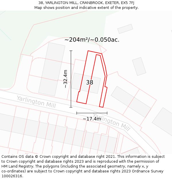 38, YARLINGTON MILL, CRANBROOK, EXETER, EX5 7FJ: Plot and title map