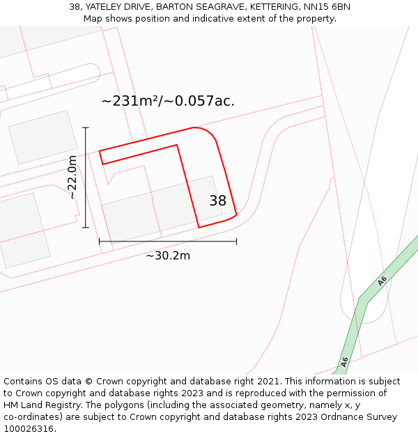 38, YATELEY DRIVE, BARTON SEAGRAVE, KETTERING, NN15 6BN: Plot and title map