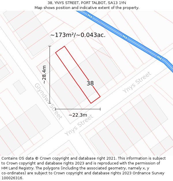 38, YNYS STREET, PORT TALBOT, SA13 1YN: Plot and title map