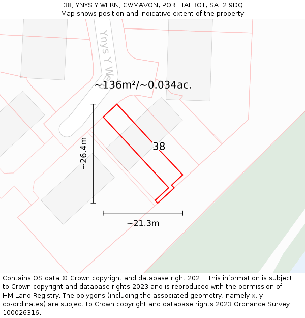 38, YNYS Y WERN, CWMAVON, PORT TALBOT, SA12 9DQ: Plot and title map