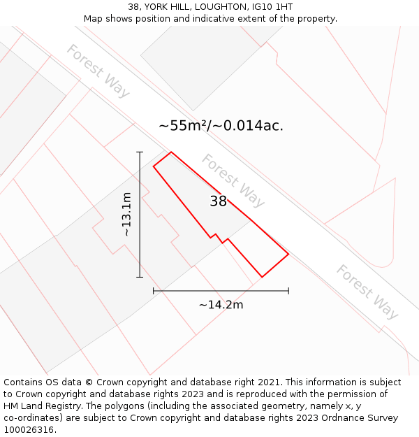 38, YORK HILL, LOUGHTON, IG10 1HT: Plot and title map
