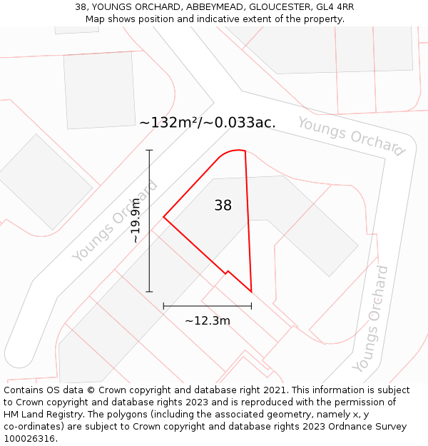38, YOUNGS ORCHARD, ABBEYMEAD, GLOUCESTER, GL4 4RR: Plot and title map