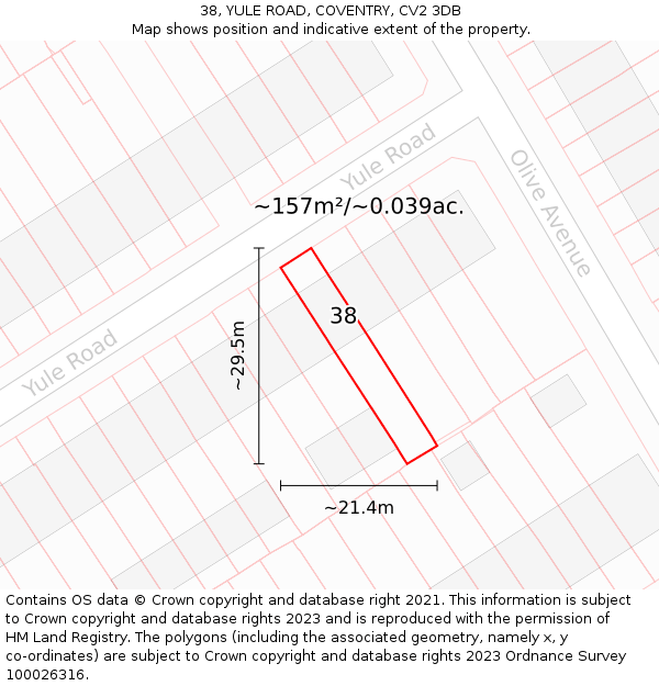 38, YULE ROAD, COVENTRY, CV2 3DB: Plot and title map